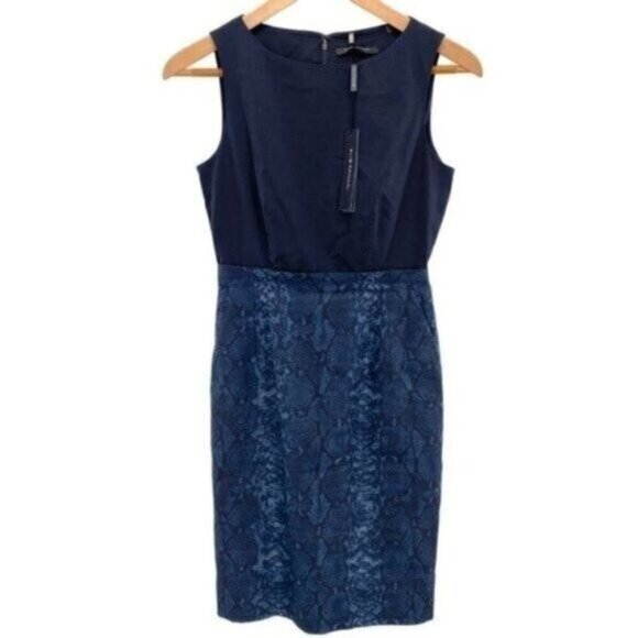 Elie Tahari Blue Snake Print Linen Harlow Dress - Picture 1 of 14
